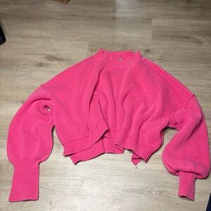 Free People Vibrant Pink Crew Neck Sweater